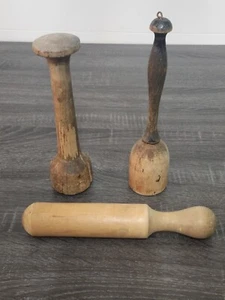 VNTG Primitive Wood Pestle Masher Grinder Kitchenware Utensil Collectible 3 PC - Picture 1 of 24