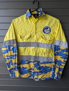 Parramatta Eels NRL Hi Vis Yellow Button up Work Shirt Long Sleeve - Picture 1 of 6