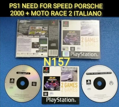 PS1 NEED FOR SPEED PORSCHE 2000 + MOTO RACER 2  1 2 3 LOTTO PS1 PAL ITALIANO - Immagine 1 di 4