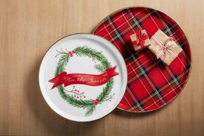 Mud Pie H0 Tartan Christmas Holiday Metal Tray 2pc Set 40700296 - Image 1 of 2