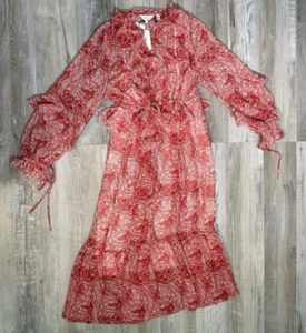 TED BAKER Pink Alissia Botanical Floral Print Ruffle Long Dress Women Size 2 - Picture 1 of 4