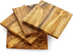 Juego de 4 posavasos de madera de oliva, posavasos de madera para bebidas, decoración rústica de sala de estar - Imagen 1 de 6