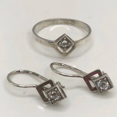 Vintage Soviet Silver Set Ring Earrings - Image 1 of 4