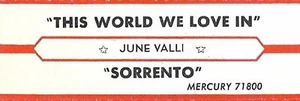 Jukebox Title Strip - June Valli: "This World We Love In" / "Sorrento" from '61 - Picture 1 of 1