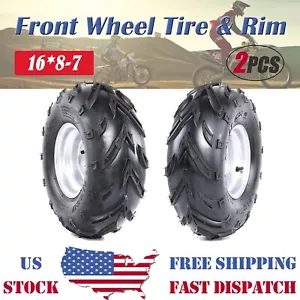 2pc 16x8-7 Wheel Tire With 3 Lug Rim 200/55-7 For 110 125cc ATV Quad Taotao Sunl - Foto 1 di 9