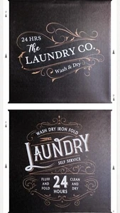 Wall Art Set of 2 Unframed CANVASES, LAUNDRY ROOM SIGNS WHITE Ltrs. & BLACK Back - Picture 1 of 4