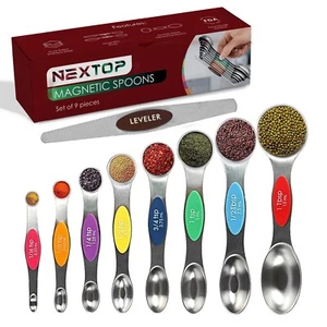 Magnetic Dual Sided Measuring Spoons w/ Leveler Stainless Kitchen Tool -Set of 9 - Picture 1 of 116