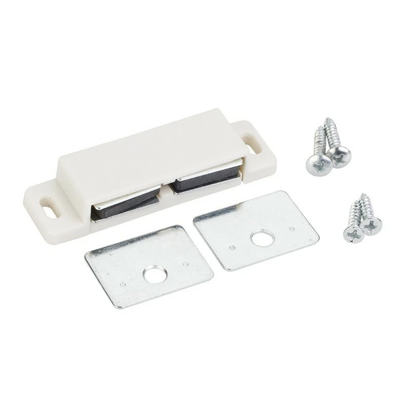ONE- 15 lb White Double Magnetic Catch with Zinc Strike and Screws - Image 1 of 1