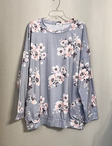 Hount Pullover Top 2XL Grigio Floreale Manica Lunga Tasche Laterali Felpa Leggera - Foto 1 di 19