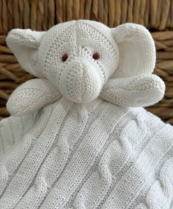 Baby Plush Security Blanket Lovey Elephant White Cotton cable knit 14x14” - Picture 1 of 9