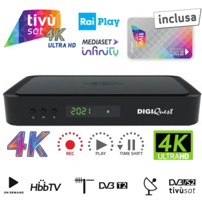 DECODER TIVUSAT DIGITALE 4K UHD 4000 TVS INCLUSA SCHEDA TVSAT ULTRA HD 4K 2025 - Immagine 1 di 4