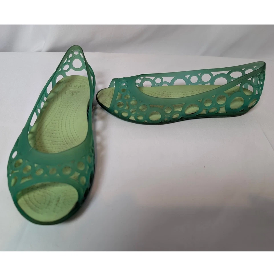 Crocs Adrina Flats Womens 8 Green 80s Jelly Shoes Comfort Peep Toe Slip On - Image 1 of 4