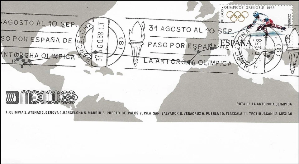 Winter Olympics Games Ice Hockey Grenoble France 1968 Mexico 1968 Spain FDC 1968 - Image 1 of 1