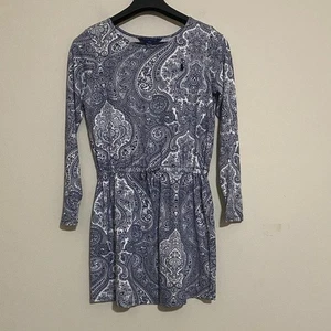 Ralph Lauren Blue White Paisley Long Sleeve Dress kids L casual vacation soft - Picture 1 of 7