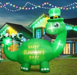 6FT St. Patrick'S Day Inflatable Outdoor Decoration Blow up Dinosaur Wearing Hat - Picture 1 of 2