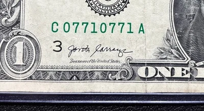 2017 $1 Dollar Bill#07710771 Fancy Quad Repeater Note (4 of a Kind And 2 Pairs) - Image 1 of 4