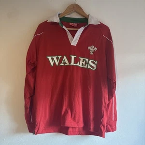 Wales Apparel Red Long Sleeve 3 Button Mens Rugby Shirt M with Pinhole - Picture 1 of 8