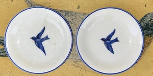 Two Bluebird China Antique Vintage Blue Bird Butter Pats Stained Crazed C1920’s - Picture 1 of 5
