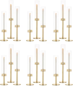 18 Stück Kerzenständer Stabkerzenhalter Gold Glas Hochzeitstisch Deko Modern - Bild 1 von 7