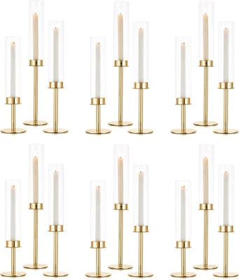 18 Stück Kerzenständer Stabkerzenhalter Gold Glas Hochzeitstisch Deko Modern - Bild 1 von 4