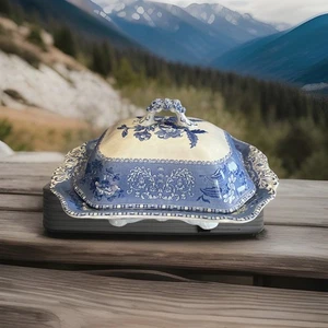 Plato para servir vintage Spode Blue Camilla Transferware con tapa hecho en Inglaterra - Imagen 1 de 13
