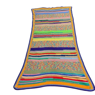 Cobertor afegão de crochê vintage feito à mão colorido 72 x 36 listrado vovó - Imagem 1 de 4