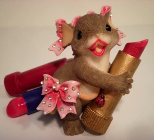 Charming Tails Kiss Me #84126 Fitz & Floyd Maus Figur Lippenstift 90er Sparkles - Bild 1 von 8
