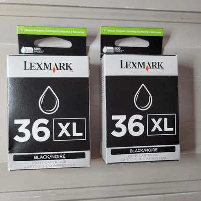 Nuevo juego de dos cartuchos de tinta originales Lexmark 36xl negro en caja  Foto 1 de 4