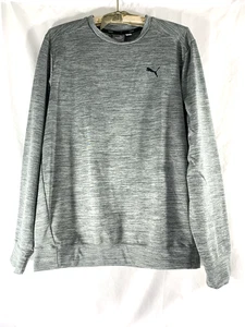PUMA MENS SZ M LONG SLEEVED LT GREY/DRK GREY LINES SHIRT CREW NECK PULLOVER NWOT - Picture 1 of 24