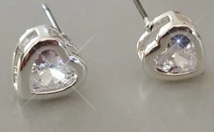 Crystals By Swarovski Rhodium Overlay Bezel Set Heart Stud Earrings - Picture 1 of 10