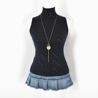 Suéter De Colección Años 00 Y2K Jones Nueva York Negro Tejido Cuentas Sin Mangas Cuello Alto Foto 1 de 4