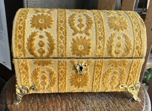 Antique French Jewelry Domed Box – Gold Brocade Laurel Leaf Tapestry Ormolu Fe - Picture 1 of 18