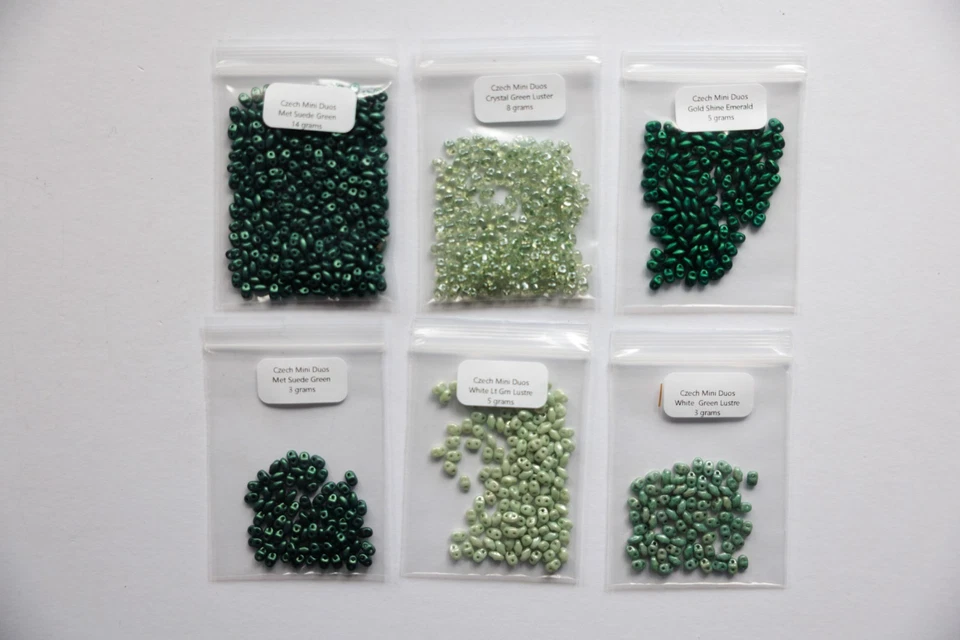 Czech and Matubo Mini Duos Various Green Shades x 6 - L21 - Image 1 of 1
