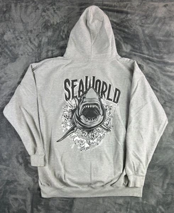 SeaWorld Hoodie Zip Up Shark Graphic Sweatshirt Men’s XXL Gray Full Zip Pullover - Picture 1 of 10