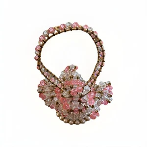 Vintage Handmade Safety Pin Beaded Basket Pink White Pearls 6” Tall - Picture 1 of 6