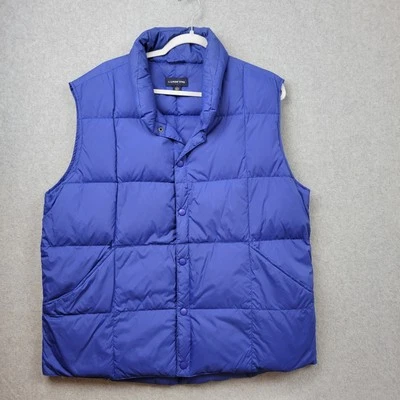 Lands End Mens Large DOWN PUFFER VEST Nylon Quilted Pockets Snap Front Blue - Image 1 of 4