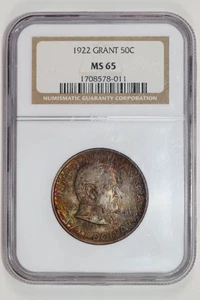 1922 GRANT COMMEMORATIVE HALF DOLLAR NGC MS65 RED & ORANGE TONING! - Picture 1 of 2