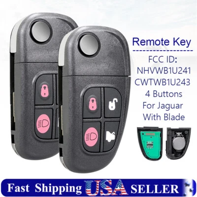 2 For Jaguar XJ8 S-Type X-Type NHVWB1U241 CWTWB1U243 Remote Flip Key Fob 4btn - Image 1 of 4