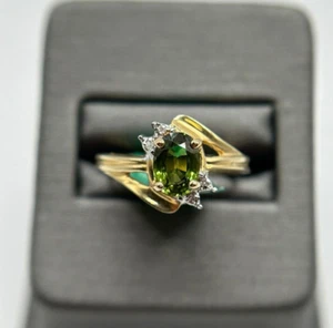 Ring 10 kt Gelbgold poliert Peridot & Diamant Größe 7 - Bild 1 von 8