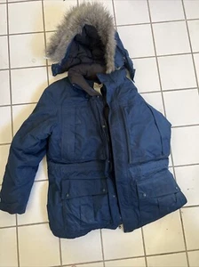 Vintage LL BEAN Goose Down Parka Jacket Hood Faux Fur Size XL Blue - Picture 1 of 7