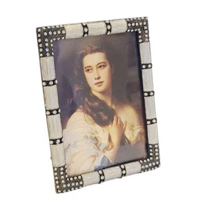 Enamel Bamboo Rhinestones Photo (3.5"x5") Metal Frame Picture 5.5"X 4" Ornate - Picture 1 of 4