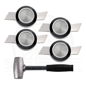 Chevy Bowtie Cut Chrome Knock Off Spinner Caps for Lowriders, Set of 4 + Hammer - Picture 1 of 9