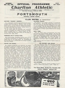 CHARLTON ATHLETIC V PORTSMOUTH ~ 15 DE DICIEMBRE DE 1945 ~ LIGA DE FÚTBOL SUR - Imagen 1 de 2