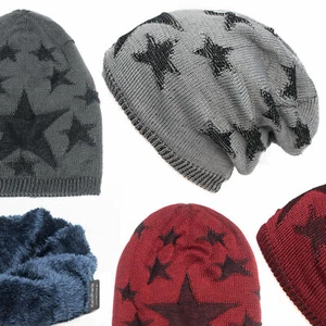 Strickmütze mit Innenfutter Stern-Muster Beanie Unisex - Bild 1 von 6