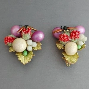 Vintage Bohemian Czech Fruit Salad Earrings Clip Ons Bee Multicolor 1" - Picture 1 of 8