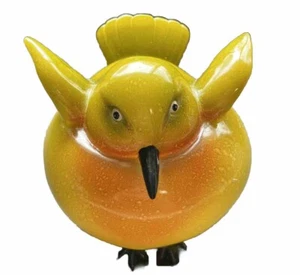 Rare Molded Glass Plastic Glossy Garden Ornament Plump Robin Bird Red Lime Black - Picture 1 of 7