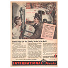 1945 camions internationaux : meilleur service de blanchisserie au monde annonce imprimée vintage