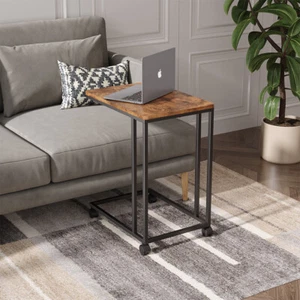 Industrial Rustic Wood Laptop Desk Mobile Small Sofa Side End Coffee Snack Table - Picture 1 of 9