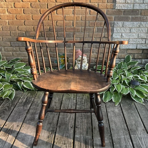 Antique High Bow Sack Back Windsor Armchair. All Original. Large Seat Cover