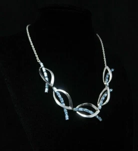 Vintage Carl Art Sterling Silver Blue Rhinestone 16" Necklace Baguette Arrow CA - Picture 1 of 5